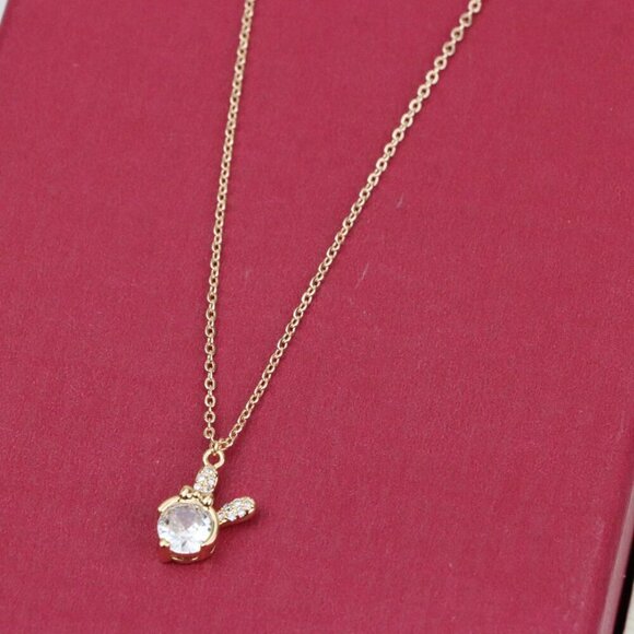Elegant Rose Gold Necklace with Clear Crystal & Bow Charm, XPNL0413 - Picture 5 of 12